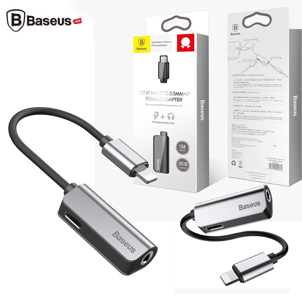 Baseus L32 iP Male to 3.5mm + iP Female Adapter (Black)