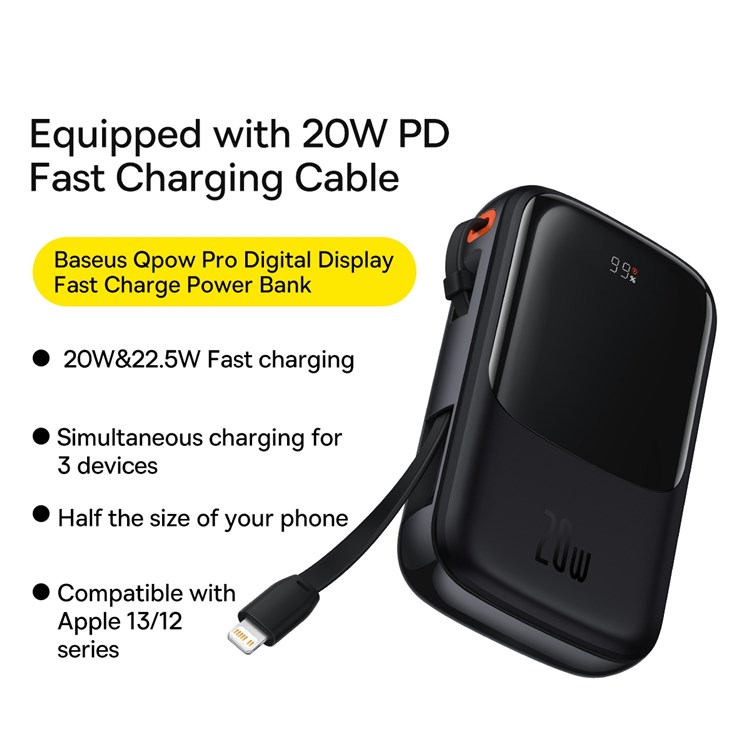 BASEUS Qpow Pro 20W Digital Display Power Bank 10000mAh- iPhone Edition
