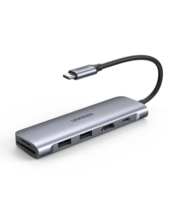 UGREEN 6-in-1 USB C PD To 2 Ports USB3.0-A Hub+HDMI+TF/SD With Power Supply-70411