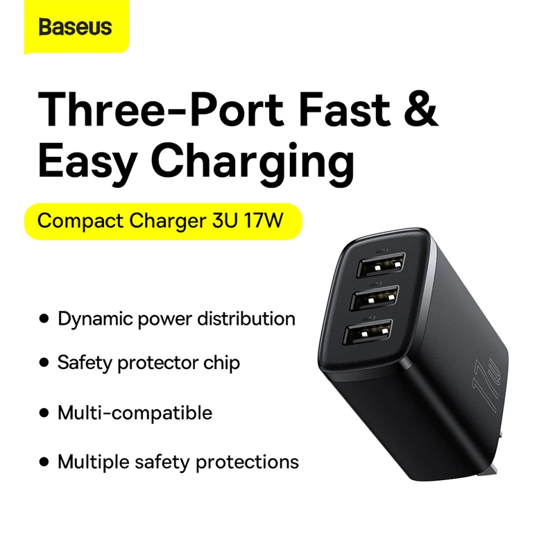 Baseus Compact Charger 3USB 17W Fast Charger