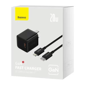Baseus GaN5 Type-C 20W Fast Charger with 1m Type-C to Lightning PD20W Superior Series Fast Charging Data Cable