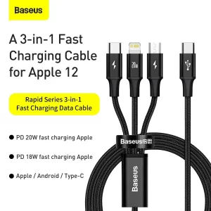 Baseus Rapid Series 3-in-1 Fast Charging Data Cable Type-C to M+L+C PD 20W